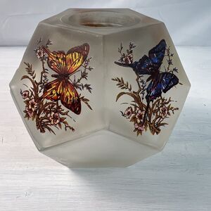 Vintage Westmorland Satin Glass Fairy Light Butterfly Candle Holder Faceted